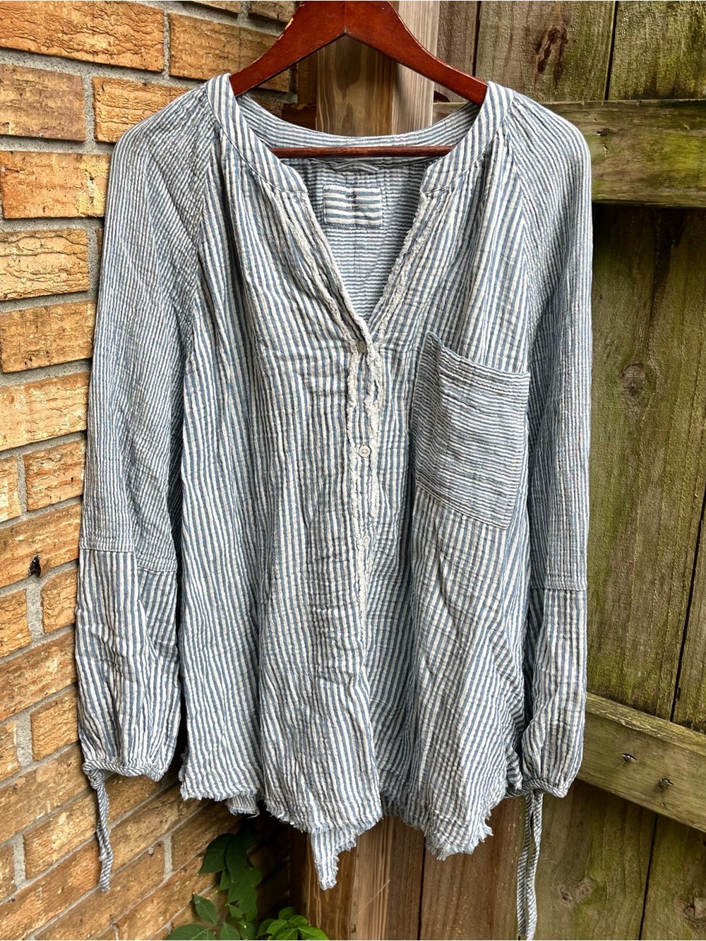 Aerie Oversized Blue and White Striped Button-Front Gauze 100% Cotton Shirt